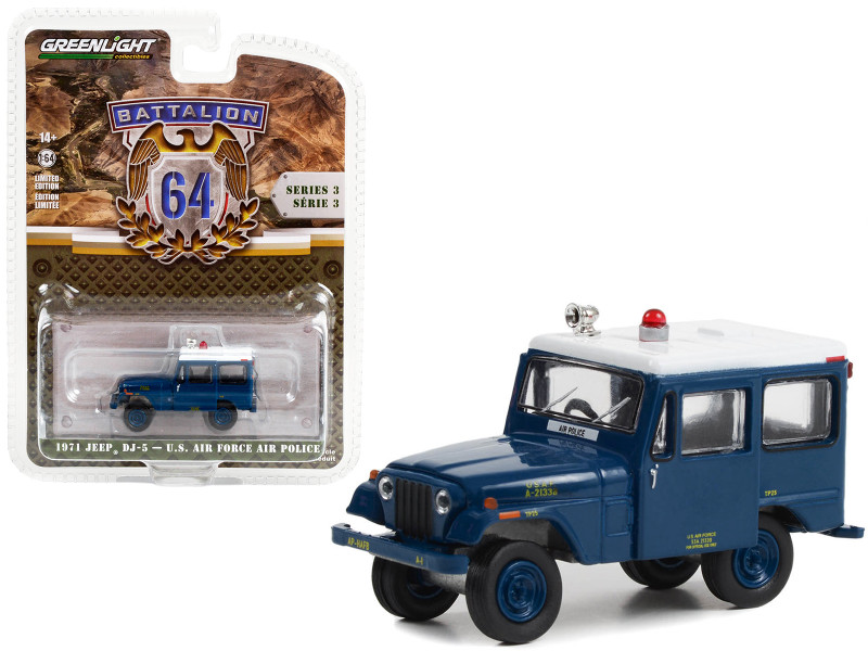 1971 Jeep DJ-5 U.S. Air Force Air Police Blue with White Top Battalion 64 Series 3 1/64 Diecast Model Car Greenlight 61030D