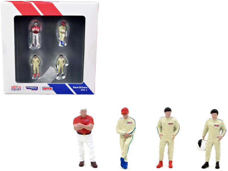 Race Drivers 4 Piece Diecast Figure Set BRE for 1/64 Scale Models Tarmac Works American Diorama T64F-006-BRE1