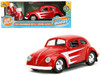 1959 Volkswagen Beetle Red with White Graphics and Boxing Gloves Accessory Punch Buggy Series 1/32 Diecast Model Car Jada 34236