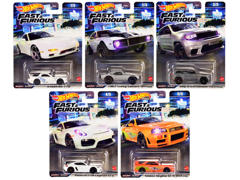 Premium 2023 Fast and Furious 5 piece Set Diecast Model Cars Hot Wheels HNW46-956A