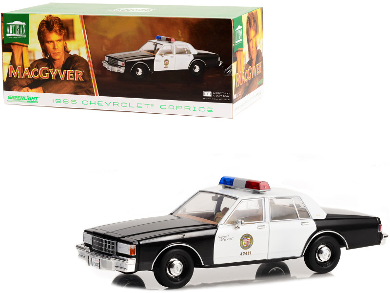 1986 Chevrolet Caprice Black and White LAPD Los Angeles Police Department MacGyver 1985 -1992 TV Series Artisan Collection 1/18 Diecast Model Car Greenlight 19126