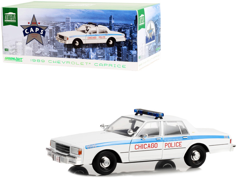 1989 Chevrolet Caprice White with Blue Stripes City of Chicago Police Department Artisan Collection 1/18 Diecast Model Car Greenlight 19128