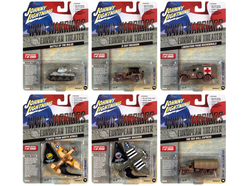 WWII Warriors European Theater Military 2022 Set B of 6 pieces Release 2 Limited Edition to 2000 pieces Worldwide Diecast Model Cars Johnny Lightning JLML008B