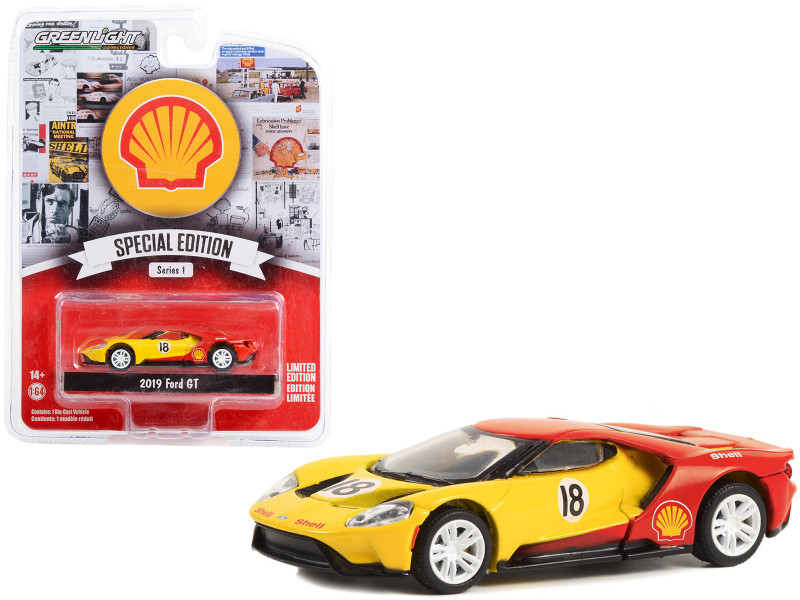 2019 Ford GT #18 Yellow and Red Shell Oil Shell Oil Special Edition Series 1 1/64 Diecast Model Car Greenlight 41125E