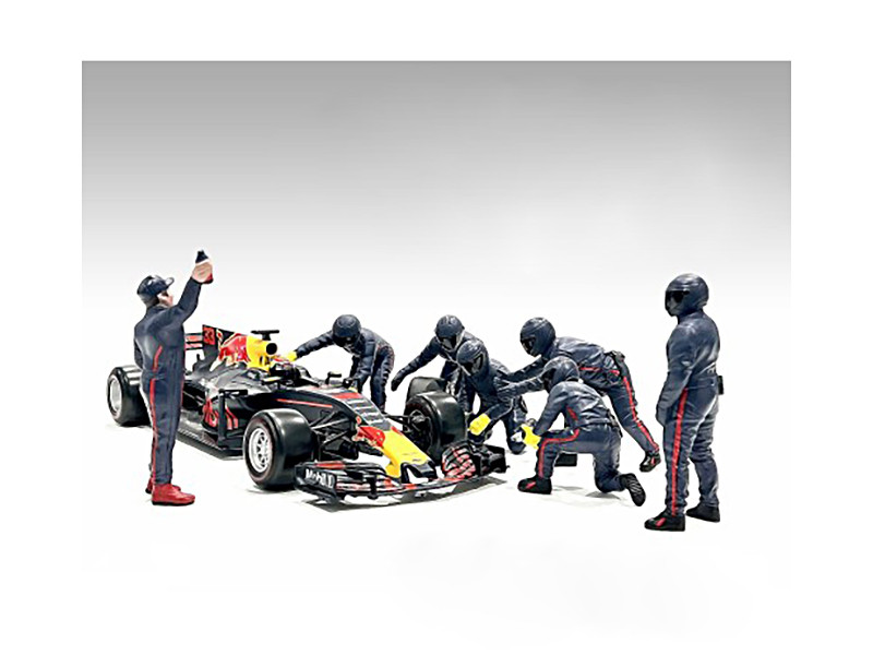 Formula One F1 Pit Crew 7 Figurine Set Team Black for 1/18 Scale Models by  American Diorama 76551