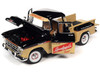 1957 Chevrolet 3100 Stepside Pickup Truck Black and Tan with Graphics Leinenkugle's Beer The Pride of Chippewa Falls 1/18 Diecast Model Auto World AW311
