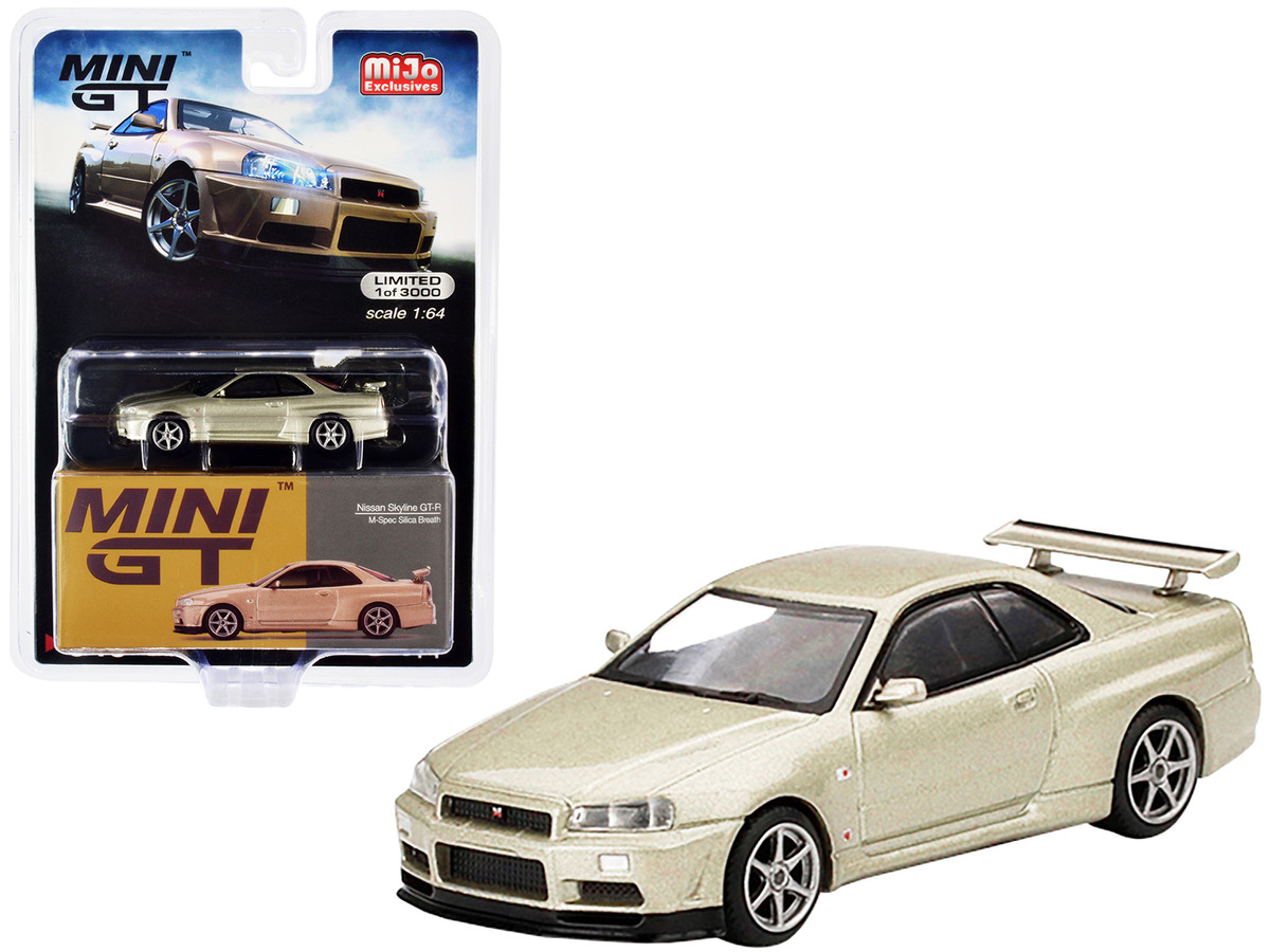 Diecast Model Cars wholesale toys dropshipper drop shipping Nissan Skyline  GT-R R34 M-Spec RHD Right Hand Drive Silica Breath Gold Metallic Limited  Edition to 3000 pieces Worldwide 1/64 True Scale Miniatures MGT00348