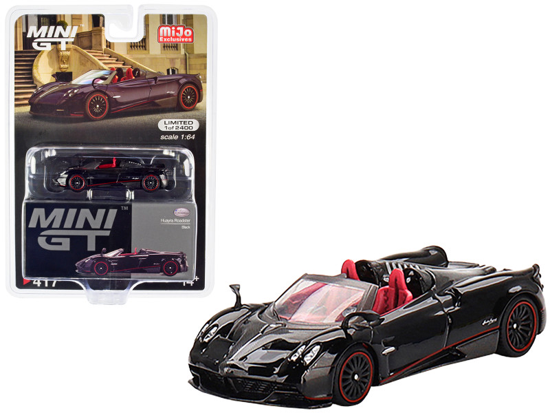 Pagani Huayra Roadster Black with Red Stripes and Interior Limited Edition to 2400 pieces Worldwide 1/64 Diecast Model Car True Scale Miniatures MGT00417