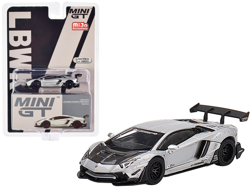 Lamborghini Aventador LB WORKS Matt Silver with Carbon Hood Limited Edition to 4800 pieces Worldwide 1/64 Diecast Model Car True Scale Miniatures MGT00449