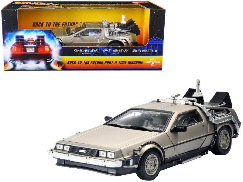 DMC DeLorean Time Machine Stainless Steel Back to the Future: Part II 1989 Movie 1/18 Diecast Model Car Sun Star SS-2710