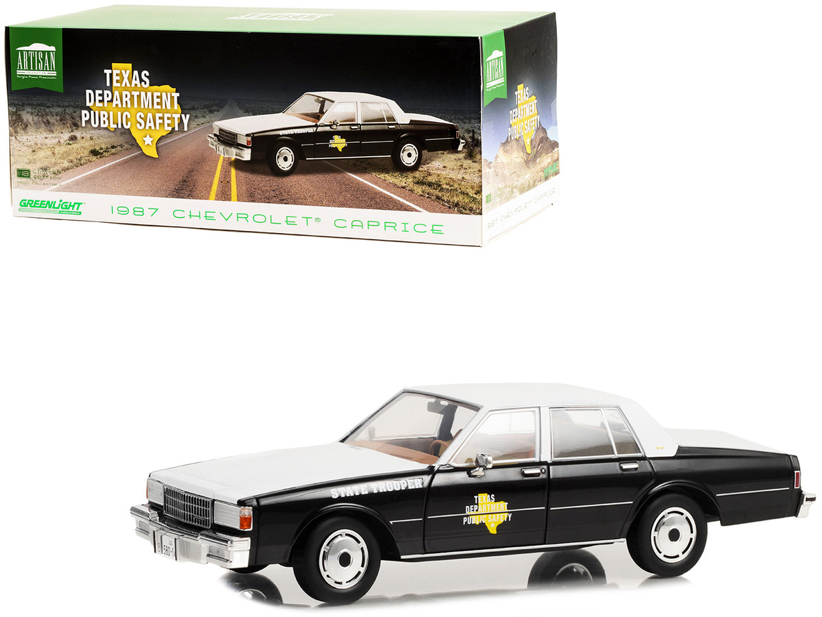 Diecast Model Cars wholesale toys dropshipper drop shipping 1987 Chevrolet  Caprice Police Black and White Texas Department of Public Safety State  Trooper Artisan Collection 1/18 Greenlight 19127 drop shipping wholesale  drop ship
