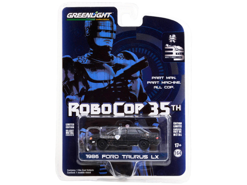 1986 Ford Taurus LX Black Detroit Metro West Police Weathered RoboCop 35th Anniversary 1987 Movie Anniversary Collection Series 15 1/64 Diecast Model Car Greenlight 28120D