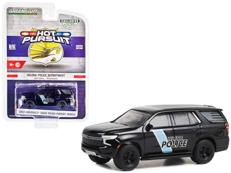2022 Chevrolet Tahoe Police Pursuit Vehicle PPV Black Helena Police Department Helena Alabama Hot Pursuit Hobby Exclusive Series 1/64 Diecast Model Car Greenlight 30416