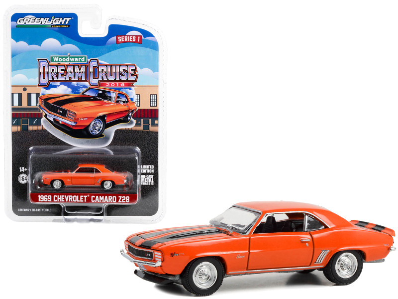 1969 Chevrolet Camaro Z/28 Orange with Black Stripes 22nd Annual Woodward Dream Cruise Featured Heritage Vehicle 2016 Woodward Dream Cruise Series 1 1/64 Diecast Model Car Greenlight 37280D