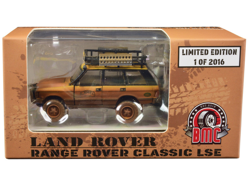Land Rover Range Rover Classic LSE RHD Right Hand Drive Camel Trophy Yellow Dirty Mud Version with Roof Rack Extra Wheels and Accessories Limited Edition to 2016 pieces Worldwide 1/64 Diecast Model Car BM Creations 64B0283