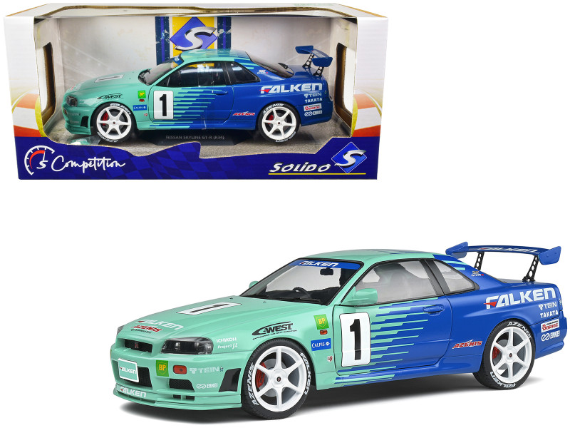 Nissan Skyline GT-R R34 RHD Right Hand Drive #1 Hironori Takeuchi Yuji Tachikawa Falken JGTC Japan Grand Touring Championship 2001 Competition Series 1/18 Diecast Model Car Solido S1804304