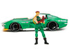1969 Chevrolet Corvette Stingray ZL1 Green Metallic with Yellow Stripes and Cammy Diecast Figure Street Fighter Video Game Anime Hollywood Rides Series 1/24 Diecast Model Car Jada 30837