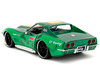 1969 Chevrolet Corvette Stingray ZL1 Green Metallic with Yellow Stripes and Cammy Diecast Figure Street Fighter Video Game Anime Hollywood Rides Series 1/24 Diecast Model Car Jada 30837