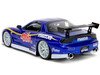 1993 Mazda RX-7 Candy Blue Metallic with Graphics and Chun-Li Diecast Figure Street Fighter Video Game Anime Hollywood Rides Series 1/24 Diecast Model Car Jada 30838
