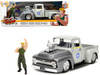 1956 Ford F-100 Pickup Truck Tan and Gray Metallic and Guile Diecast Figure Street Fighter Video Game Anime Hollywood Rides Series 1/24 Diecast Model Car Jada 34373