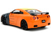 2009 Nissan GT-R R35 Orange and Dark Gray with Yellow Top and Graphics and Naruto Diecast Figure Naruto Shippuden 2009 2017 TV Series Anime Hollywood Rides Series 1/24 Diecast Model Car Jada 33691