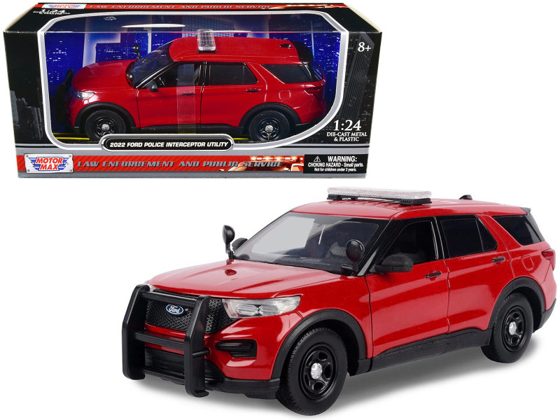 2022 Ford Police Interceptor Utility Unmarked Red 1/24 Diecast Model Car Motormax 76988R