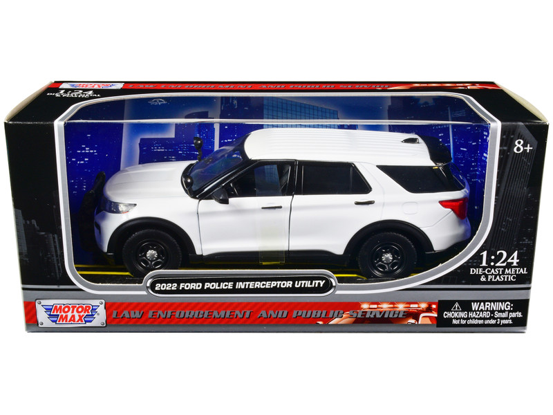 2022 Ford Police Interceptor Utility Unmarked Slick-Top White 1/24 Diecast Model Car Motormax 76990W