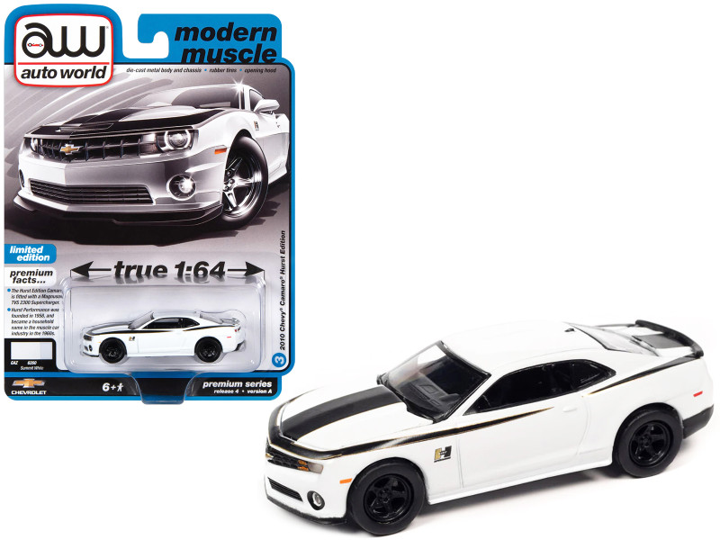 2010 Chevrolet Camaro Hurst Edition Summit White with Black Graphics Modern Muscle Limited Edition 1/64 Diecast Model Car Auto World 64382-AWSP115A