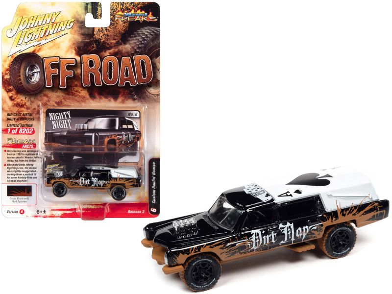 Haulin Hearse Custom Black with Mud Graphics Dirt Mop Off Road Series Limited Edition to 8202 pieces Worldwide 1/64 Diecast Model Car Johnny Lightning JLSF024-JLSP255A