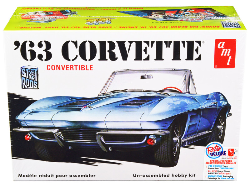 Skill 2 Model Kit 1963 Chevrolet Corvette Convertible 3 in 1 Kit 1/25 Scale Model AMT AMT1335M