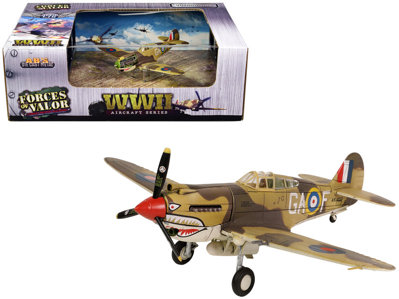 Curtiss P-40B Tomahawk MK IIB Aircraft Fighter 112 Squadron Royal Air Force AK402 GA-F North Africa October 1941 WW2 Aircrafts Series 1/72 Diecast Model Forces of Valor FOV-812060A