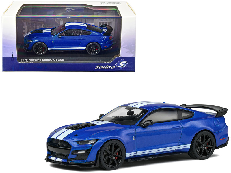 2020 Ford Mustang Shelby GT500 Performance Blue Metallic with White Stripes 1/43 Diecast Model Car Solido S4311501