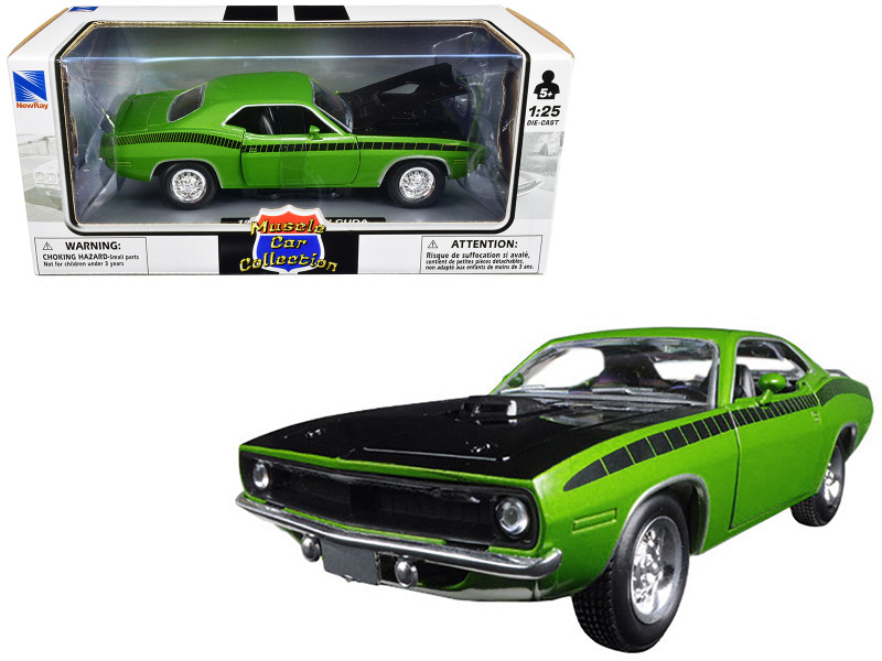 1970 Plymouth Cuda Green with Black 1/25 Diecast Model Car New Ray 71873