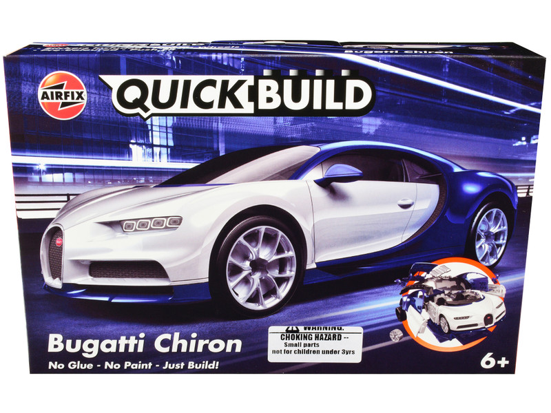 Skill 1 Model Kit Bugatti Chiron White Blue Snap Together Airfix Quickbuild J6044