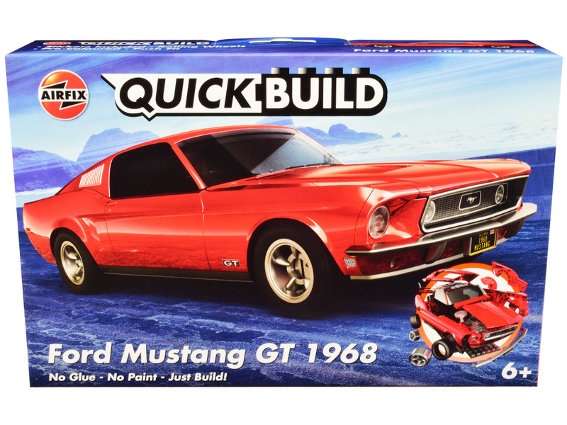Skill 1 Model Kit 1968 Ford Mustang GT Red Snap Together Model Airfix Quickbuild J6035