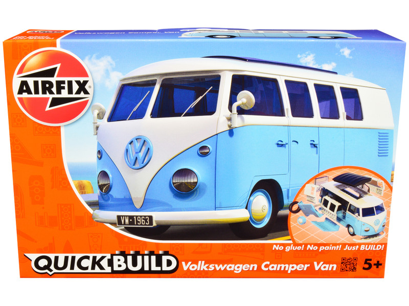 Skill 1 Model Kit Volkswagen Camper Van Blue Snap Together Model Airfix Quickbuild J6024