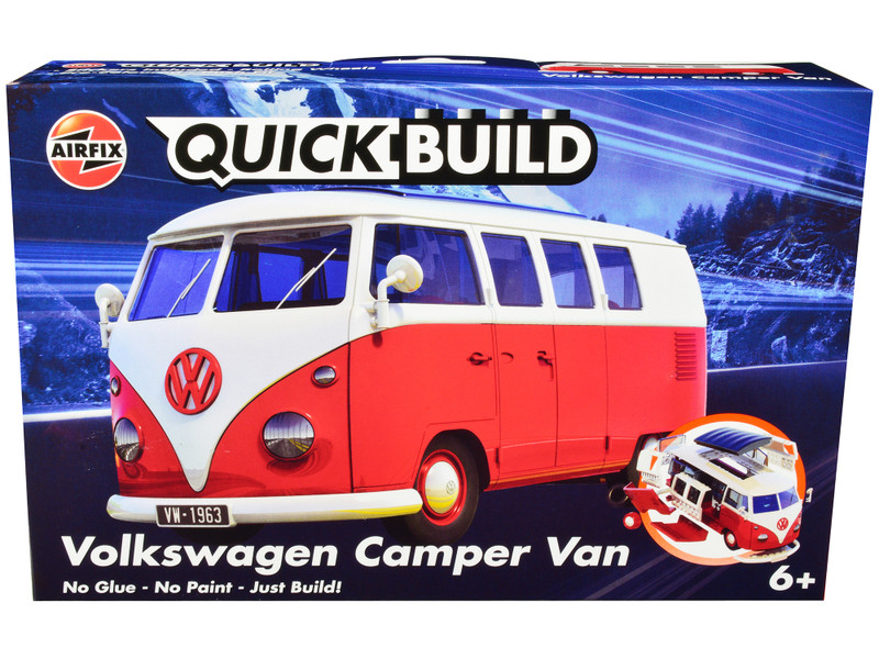 Skill 1 Model Kit Volkswagen Camper Van Red Snap Together Model Airfix Quickbuild J6017