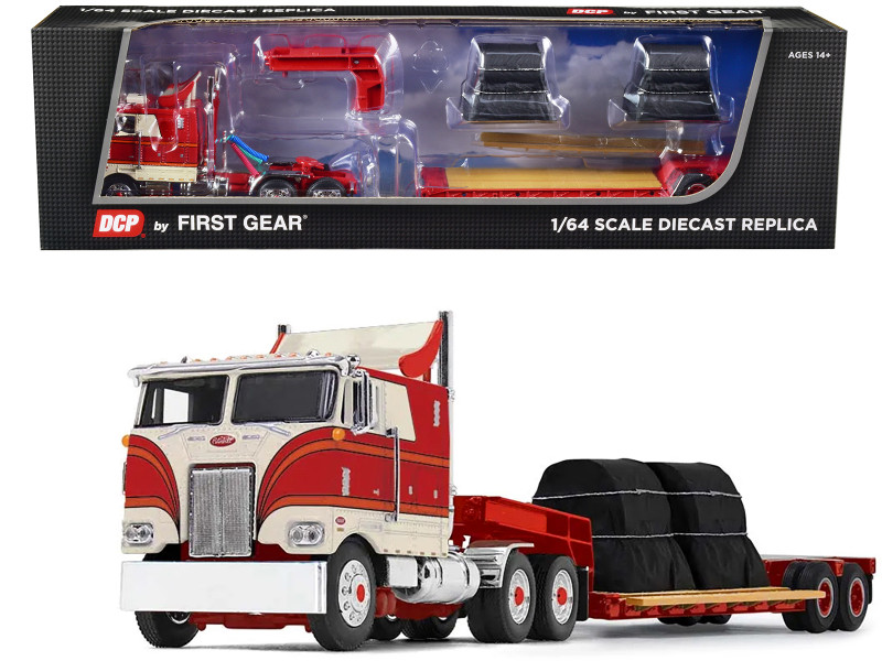 Peterbilt 352 COE 110 Sleeper with Turbo Wing and Rogers Vintage Lowboy Trailer with Coil Load Cream and Red 1/64 Diecast Model DCP/First Gear 60-1308