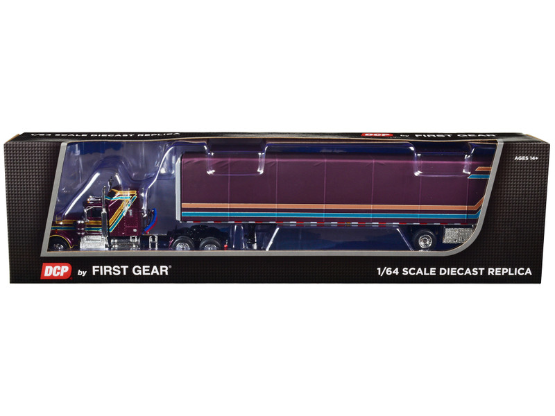 Kenworth W900A with 60 Aerodyne Sleeper and Utility 53 ABS Spread Axle Roll Tarp Trailer Plum Purple with Stripes 1/64 Diecast Model DCP/First Gear 60-1618