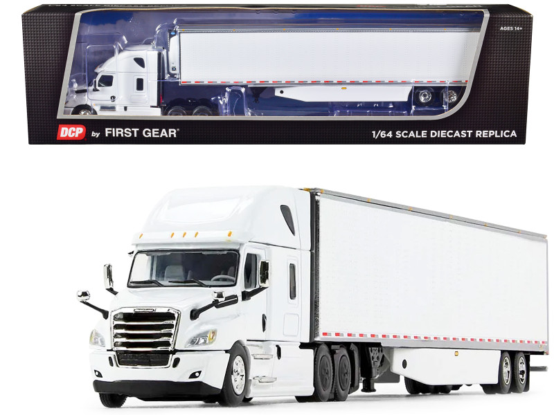 2018 Freightliner Cascadia High Roof Sleeper Cab with 53 Utility Reefer Trailer White 1/64 Diecast Model DCP/First Gear 60-1055