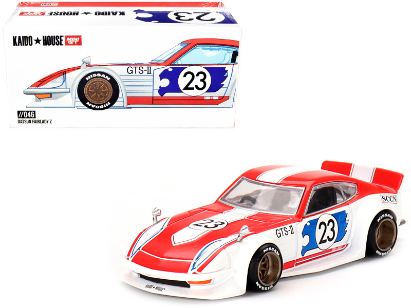 Nissan Fairlady Z RHD Right Hand Drive #23 Kaido GT Omori Works White and Red with Graphics Designed by Jun Imai Kaido House Special 1/64 Diecast Model Car True Scale Miniatures KHMG046