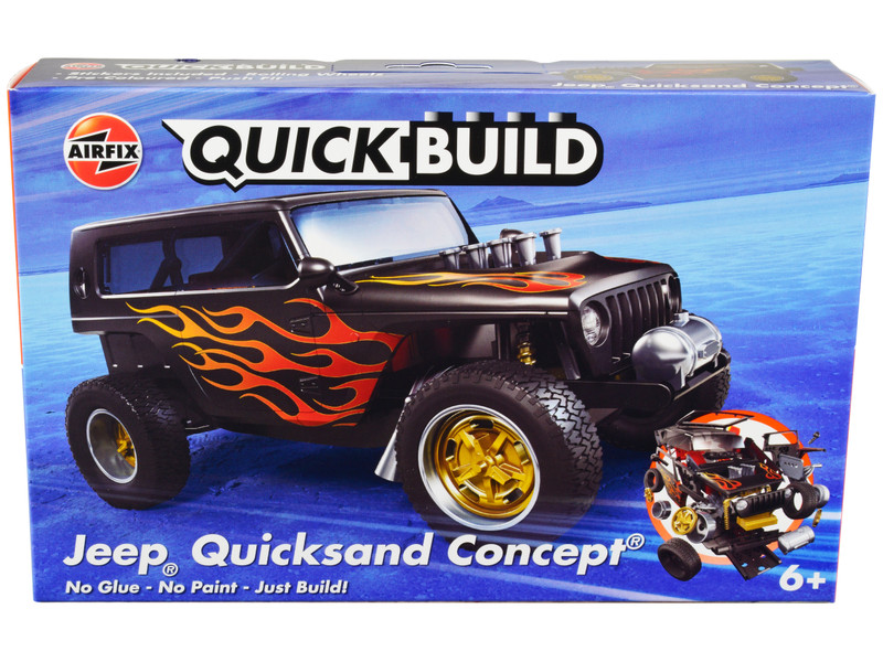 Skill 1 Model Kit Jeep Quicksand Concept Black with Flames Snap Together Painted Plastic Model Car Kit Airfix Quickbuild J6038