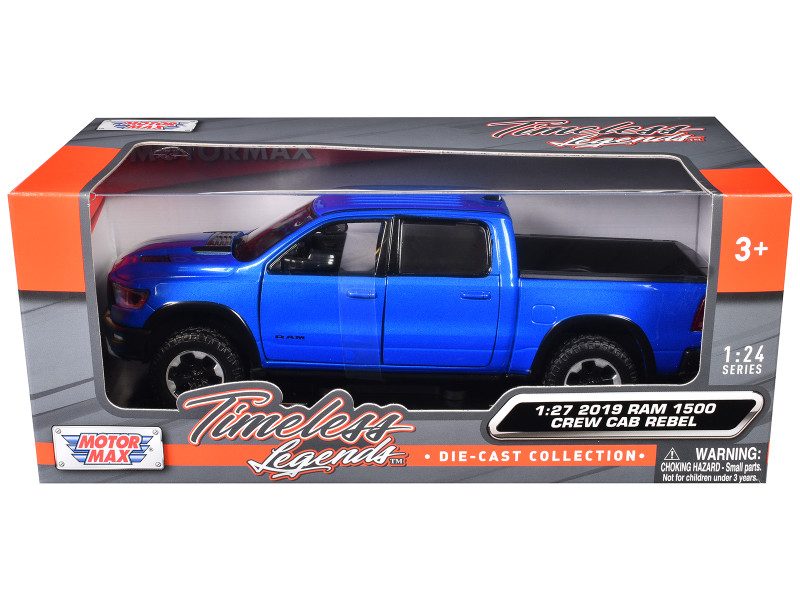 2019 RAM Rebel 1500 Crew Cab Pickup Truck Blue Metallic American Classics Series 1/24 1/27 Diecast Model Car Motormax 79358BL