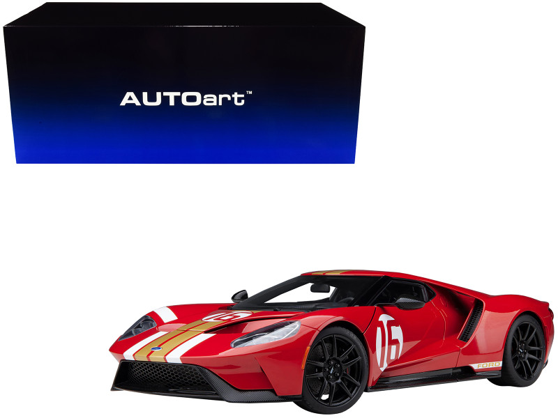 Ford GT Heritage Edition #16 Alan Mann Red Metallic with Gold Stripes 1/18 Model Car Autoart 72927