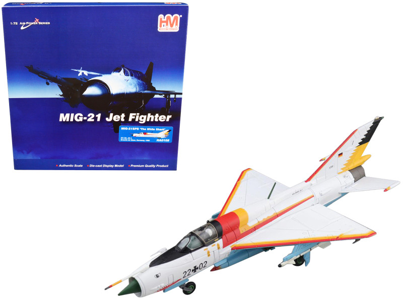 Mikoyan Gurevich MIG 21SPS The White Shark Fighter Aircraft 22 02 JG 1 Drewitz Air Base Germany 1990 Air Power Series 1/72 Diecast Model Hobby Master HA0108