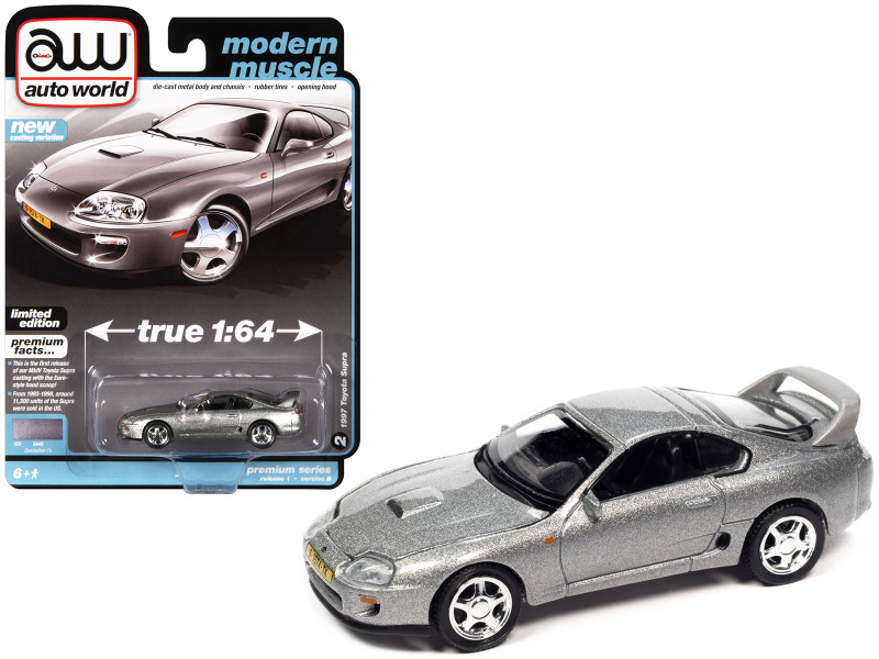 1997 Toyota Supra Quicksilver Metallic Modern Muscle Limited Edition 1/64 Diecast Model Car Auto World 64392-AWSP125B