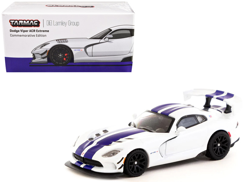 Dodge Viper ACR Extreme Commemorative Edition White with Blue Stripes Lamley Group Special Edition Global64 Series 1/64 Diecast Model Car Tarmac Works T64G-TL028-CE