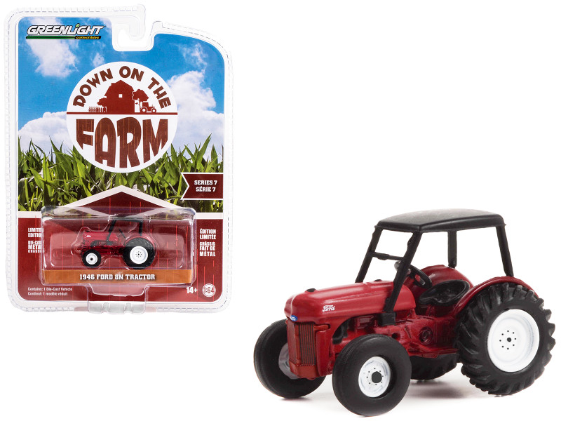 1946 Ford 8N Tractor Red with Black Canopy Down on the Farm Series 7 1/64 Diecast Model Greenlight 48070B