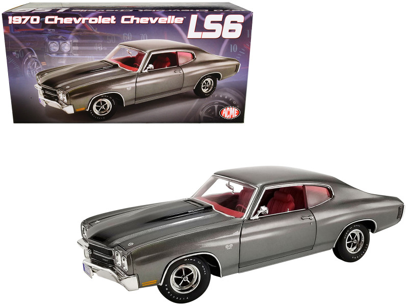 1970 Chevrolet Chevelle LS6 Shadow Gray Black Stripes Red Interior Limited Edition 678 pieces Worldwide 1/18 Diecast Model Car ACME A1805523
