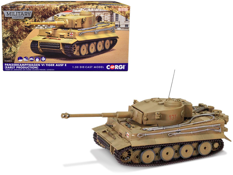 Panzerkampfwagen VI Tiger Ausf E Tiger 131 Heavy Tank Early production Displayed on Horse Guards Parade London Limited Edition 600 pieces Worldwide 1/50 Diecast Model Corgi CC60516